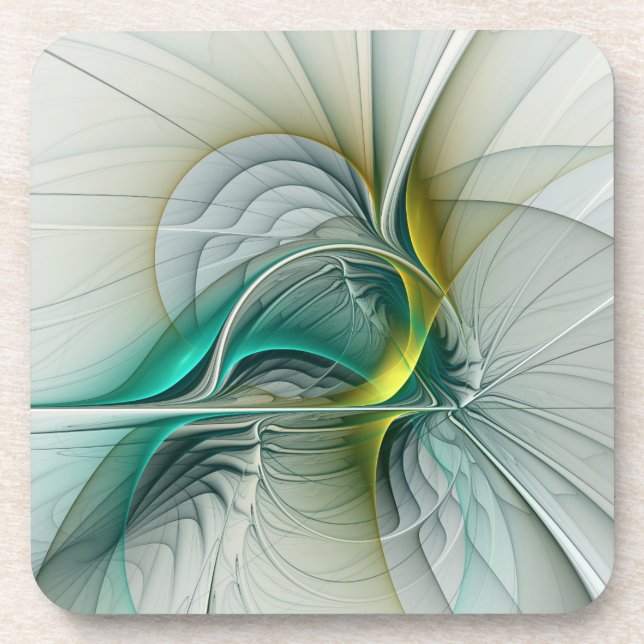 Hypnotic Abstract Golden Turquoise Teal Fractal Coaster (Front)