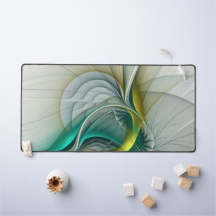 Hypnotic Abstract Golden Turquoise Teal Fractal Desk Mat