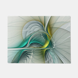Hypnotic Abstract Golden Turquoise Teal Fractal Doormat
