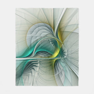 Hypnotic Abstract Golden Turquoise Teal Fractal Fleece Blanket