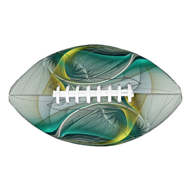 Hypnotic Abstract Golden Turquoise Teal Fractal Football (Front)