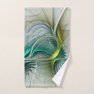 Hypnotic Abstract Golden Turquoise Teal Fractal Hand Towel