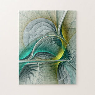 Hypnotic Abstract Golden Turquoise Teal Fractal Jigsaw Puzzle