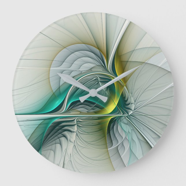 Hypnotic Abstract Golden Turquoise Teal Fractal Large Clock (Front)