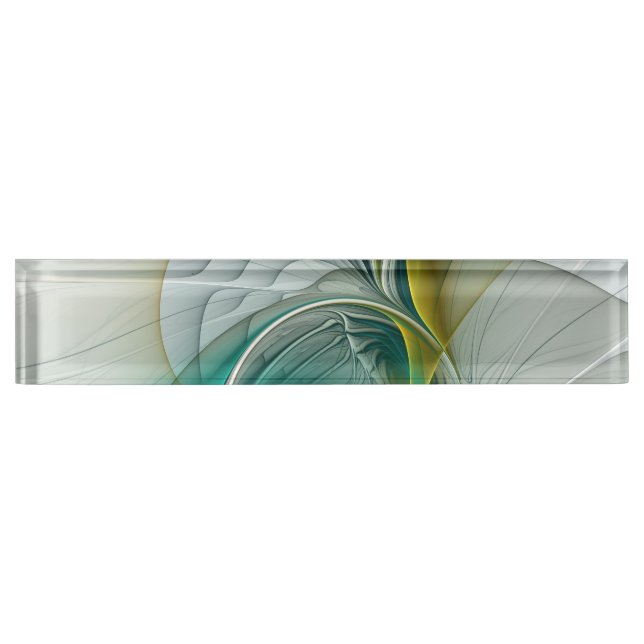 Hypnotic Abstract Golden Turquoise Teal Fractal Nameplate (Front)