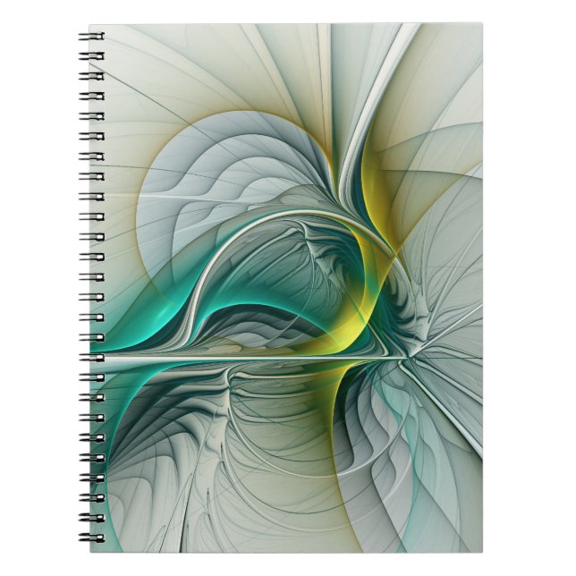 Hypnotic Abstract Golden Turquoise Teal Fractal Notebook (Front)