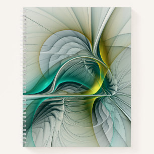Hypnotic Abstract Golden Turquoise Teal Fractal Notebook