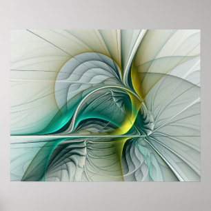 Hypnotic Abstract Golden Turquoise Teal Fractal Poster