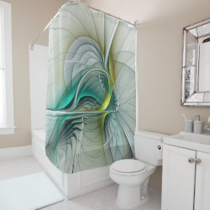 Hypnotic Abstract Golden Turquoise Teal Fractal Shower Curtain