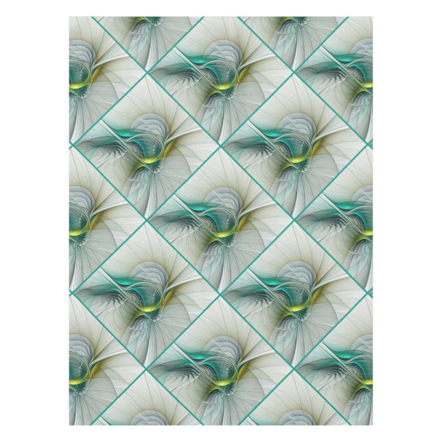 Hypnotic Abstract Golden Turquoise Teal Fractal Tablecloth (Front)