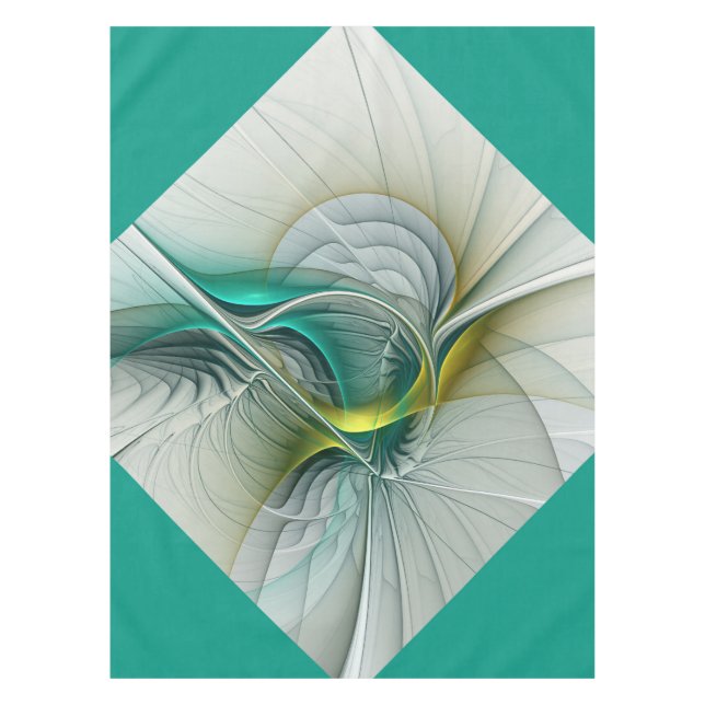 Hypnotic Abstract Golden Turquoise Teal Fractal Tablecloth (Front)