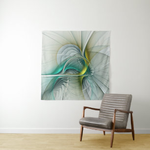 Hypnotic Abstract Golden Turquoise Teal Fractal Tapestry