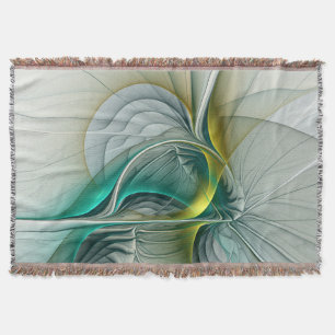Hypnotic Abstract Golden Turquoise Teal Fractal Throw Blanket