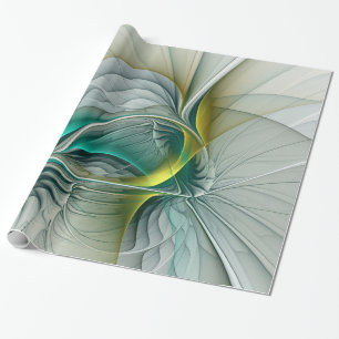 Hypnotic Abstract Golden Turquoise Teal Fractal Wrapping Paper