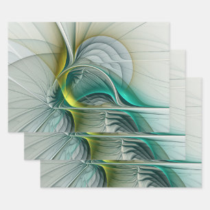 Hypnotic Abstract Golden Turquoise Teal Fractal Wrapping Paper Sheet