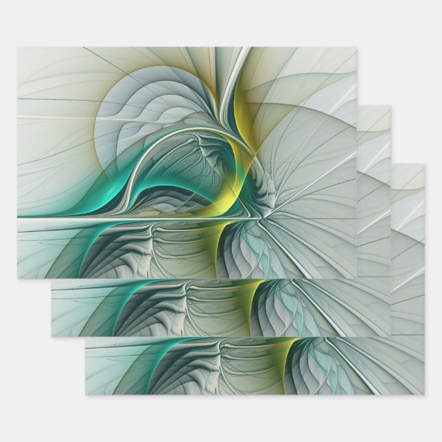 Hypnotic Abstract Golden Turquoise Teal Fractal Wrapping Paper Sheet (Set)