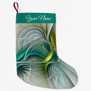 Hypnotic Abstract Golden Turquoise Teal Name Small Christmas Stocking