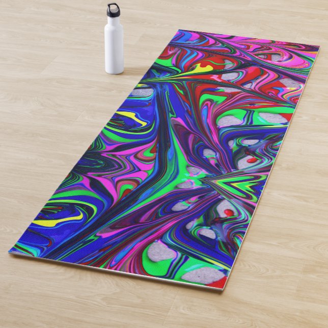 Hypnotic Abstract Rainbow Paint Swirls Yoga Mat (In Situ)