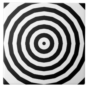 Hypnotic Black and White Circle Pattern Ceramic Tile