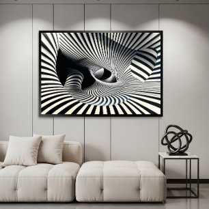 Hypnotic Black and White Optical Illusion Tunnel Poster