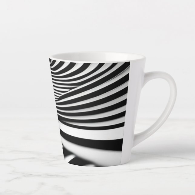 Hypnotic Black and White Spiral  Illusion Art Latte Mug (Right)