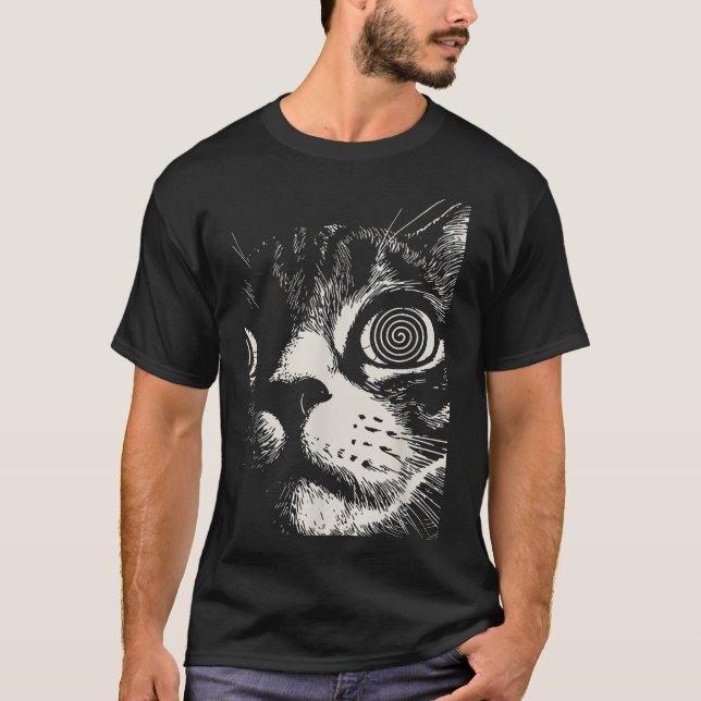 Hypnotic Cat Sral Eyes Trippy Psychedelic Cat  T-Shirt (Front)