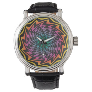 HYPNOTIC DISC Mesmerising Hot Neon Zig Zag Spiral Watch