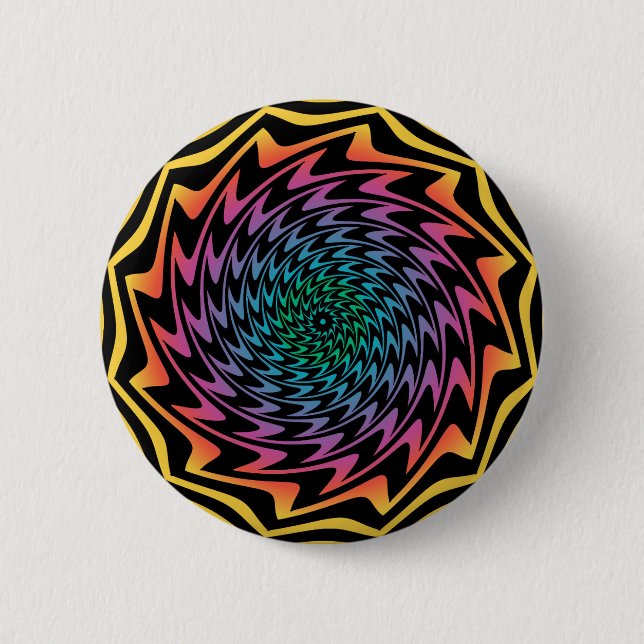 HYPNOTIC DISC Mesmerising Neon Cool Zig Zag Spiral 6 Cm Round Badge (Front)