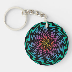 HYPNOTIC DISC Mesmerizing Neon Cool Zig Zag Spiral Key Ring