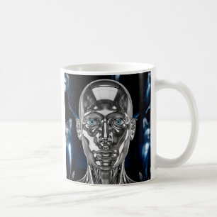 Hypnotic-eyed chrome android coffee mug