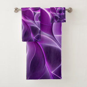 Hypnotic fractal deep purple flower bath towel set