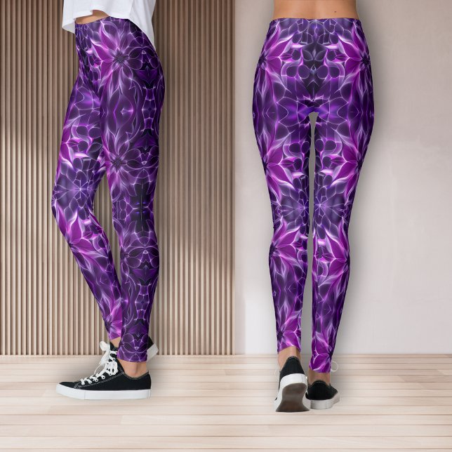 Hypnotic fractal deep purple flower  leggings (Creator Uploaded)