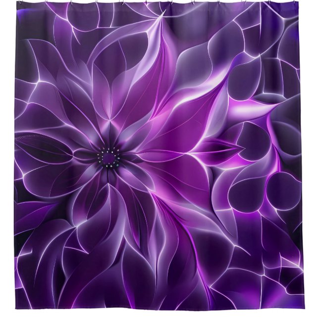 Hypnotic fractal deep purple flower  shower curtain (Front)