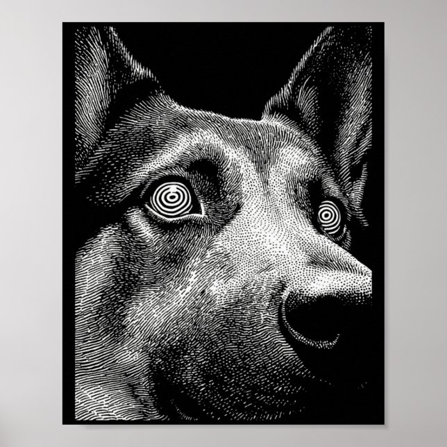 Hypnotic German Shepherd Weird Eyes Weirdcore Poster (Front)