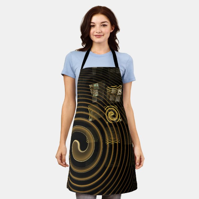 Hypnotic Golden Waves Modern Abstract Art Apron (Worn)