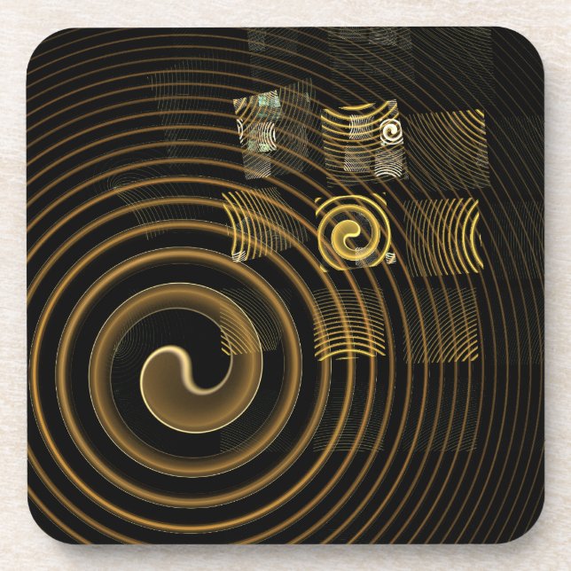 Hypnotic Golden Waves Modern Abstract Art Coaster (Front)