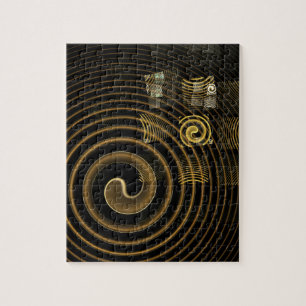 Hypnotic Golden Waves Modern Abstract Art Jigsaw Puzzle