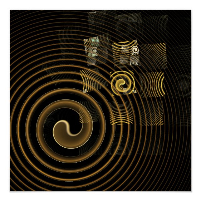 Hypnotic Golden Waves Modern Abstract Art Poster (Front)