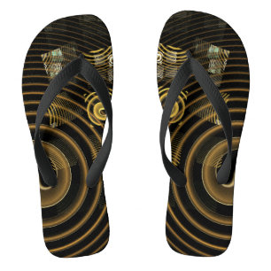 Hypnotic Golden Waves Modern Abstract Art Thongs