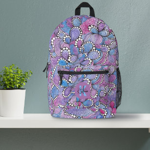 Hypnotic Hand-Drawn Purple Organic Swirls and Name Printed Backpack