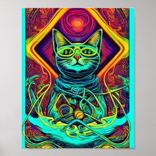 Hypnotic Illustration of a Colourful Cat Poster