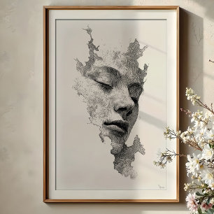 Hypnotic Lines: Intricate Monochrome Face Portrait Poster