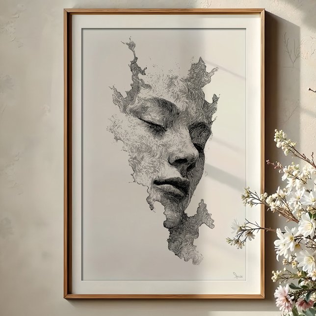 Hypnotic Lines: Intricate Monochrome Face Portrait Poster (Creator Uploaded)