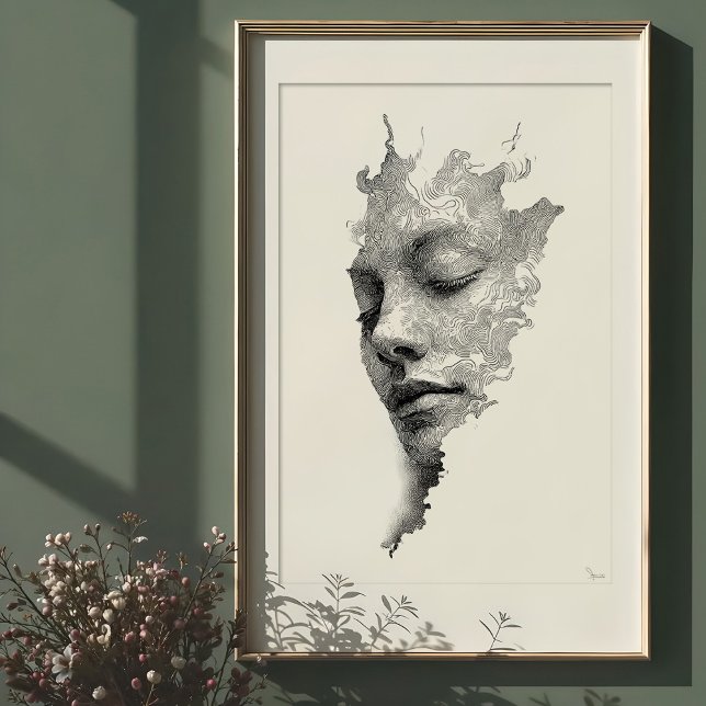 Hypnotic Lines: Intricate Monochrome Face Portrait Poster (Creator Uploaded)