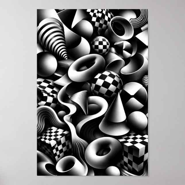 Hypnotic Monochrome Geometry – 3D Optical Illusion Poster (Front)