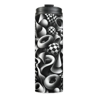 Hypnotic Monochrome Geometry – 3D Optical Illusion Thermal Tumbler