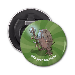 Hypnotic Mystic Shaman & Staff Cartoon Armadillo Bottle Opener
