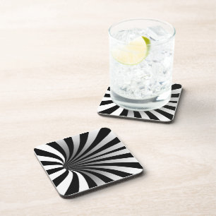Hypnotic Optical Illusion Vortex Black Square Coaster