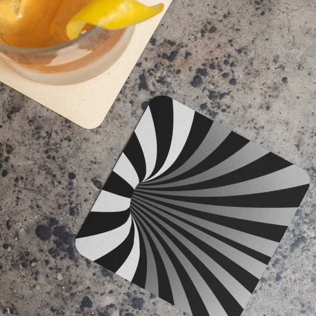 Hypnotic Optical Illusion Vortex Black Square Paper Coaster (Creator Uploaded)