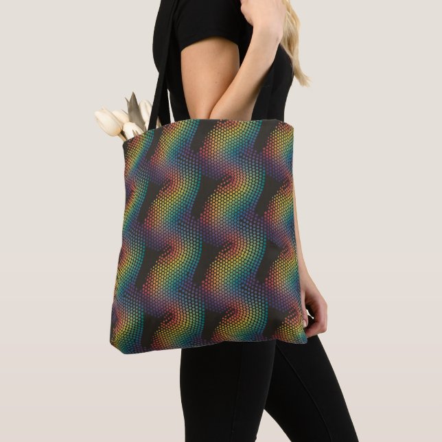 Hypnotic Rainbow Ripples Tote Bag (Close Up)